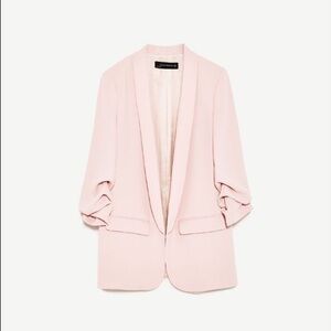 Zara open front long blazer jacket pale pink